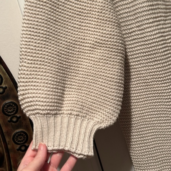 🍂New Khaki Solid Knit Longline Open Front Bishop Sleeve Split Hem Cardigan Med - Picture 6 of 16